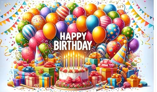 Image of Backdropon Balloon with Cake Themed Happy Birthday Design Backdrop for Birthday Decoration Traditional /Background Curtain Cloth for Party /Festival Size 5 Feet Height and 8 Feet Width(5 * 8)
