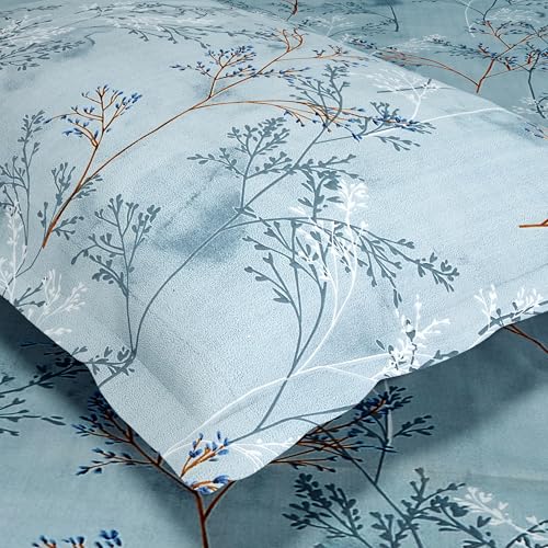 Image of Haus & kinder Double Bedsheet for Queen Size Bed | 90 x 100 Inches 144 TC Cotton Bedsheet for Double Bed with 2 Pillow Covers - Serene Branch Green