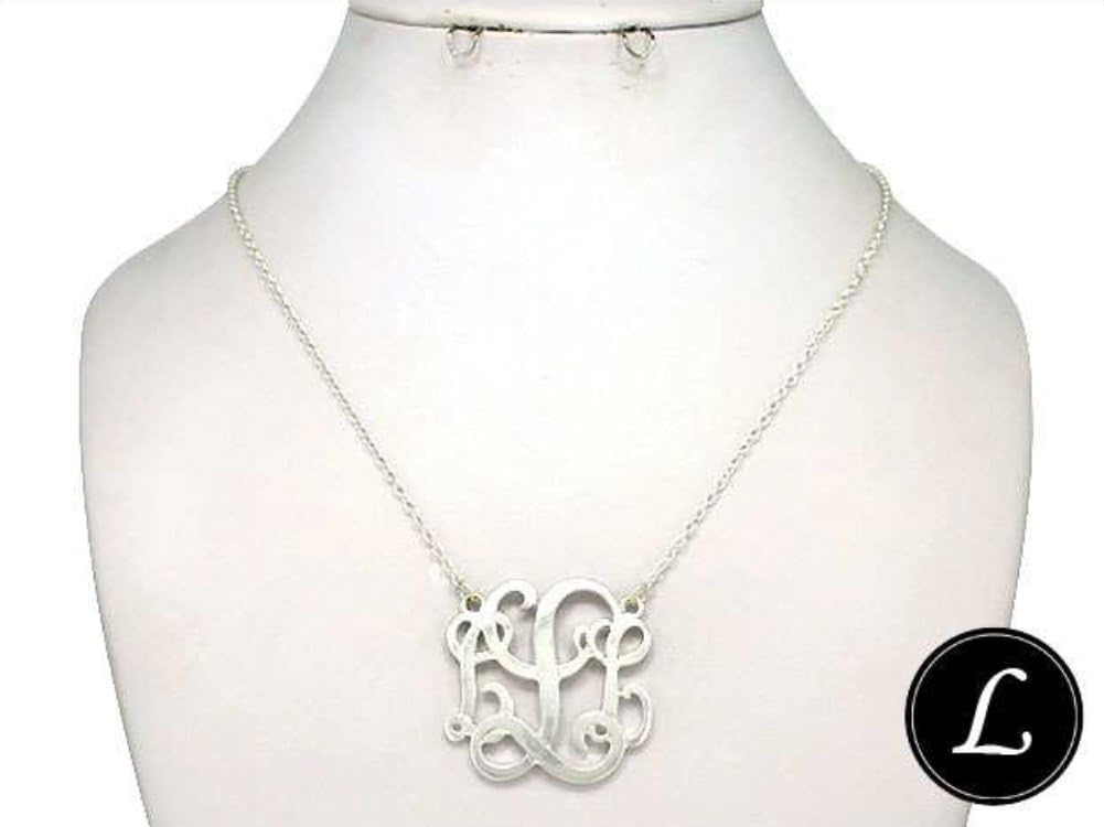 Silvertone Letter L Initial Monogram Style 18" Necklace (Gift Box Included)
