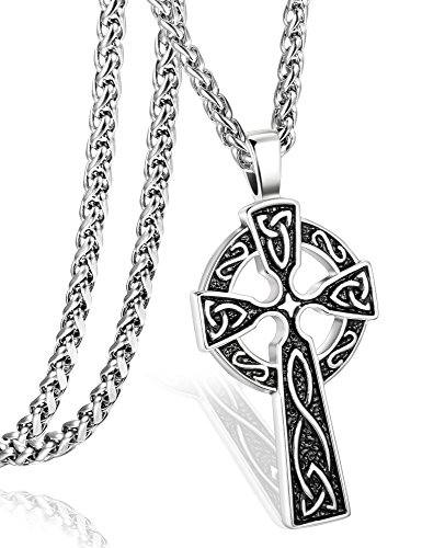 ORAZIO Stainless Steel Celtic Cross Necklace for Men Women Irish Knot Pendant Necklace Chain 30