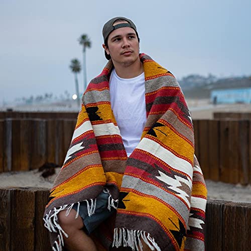 Wp West Path Wool Mexican Blanket - Southwest Print, Geometric Design- Handwoven Vintage Wall Tapestry/Throw From Mexico/Beach Blanket/Mexican Picnic Blanket/Thick Yoga Blanket (Southwestern Desert) #TOP1