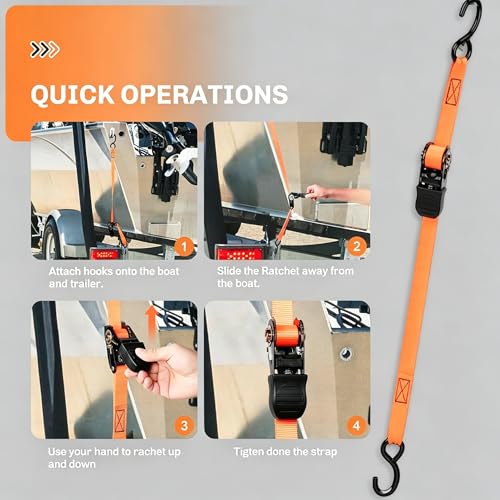 1" x 15' Heavy Duty Ratchet Straps (4-Pack),1600lb Break Strength Ratchet Tie Down Straps,Tie Down Ratcheting Strap,Quick Release Buckle & Safety S Hooks for Truck,Trailer,Motorcycle,Cargo Moving by A CENTER - Image 6