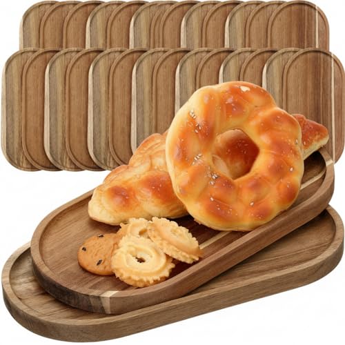 Wenqik 36 Pieces Acacia Wood Tray Set 10 x 5 Inch Acacia Oval Wood Tray Platters Plates Set for Fruit Cheese Dessert Appetizer Vegetable Charcuterie BBQ Party Weddings Supply by Wenqik - Used condition - US$98.89