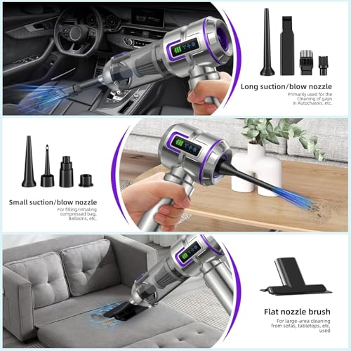 Botatio Handheld Vacuum Cleaner, 25000Pa Car Vacuum Powerful Suction, 4-In-1 Hand Cordless Car Vacuum With Digital Display, 1-Touch Automatic Emptying, Brushless Motor & 3 Speeds, Silver - 6