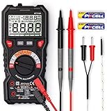 Intelligentes Digitalmultimeter: Berührungsloser Spannungstest und Live-Funktion mit Ton- und Lichtalarm. Der Bildschirm wird rot, während ein Netzkabel erkannt wird. Warnung bei niedrigem Batteriestand, Datenerhaltung, max Daten / min, automatische Abschaltung, automatischer Empfang.