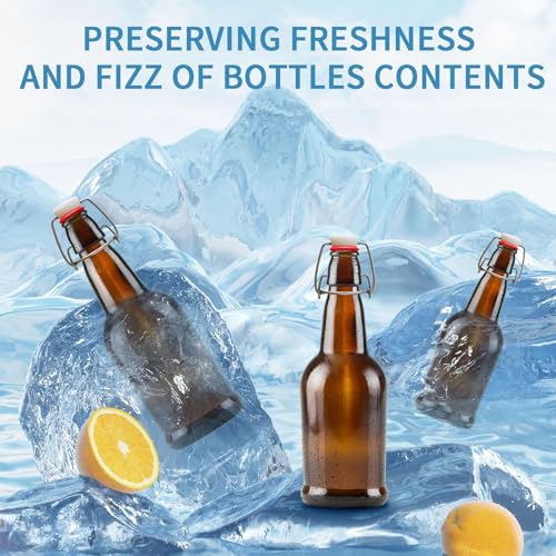 ELAORY Swing Top Glass Bottles, 6 Pack Flip Top Beer Bottles with Airtight Lids,16 Oz Amber Glass Bottle with Lids, Kombucha Bottles, Beer Bottles for Home Brewing and Wine, Mead, Fermentation