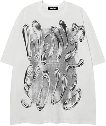 Vamtac Liquid Metal Graphic Tees Vintage Cotton T Shirts Y2k Oversized Tee Shirts Unisex Summer Tops