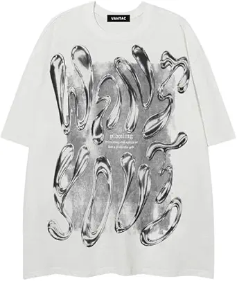 Vamtac Liquid Metal Graphic Tees Vintage Cotton T Shirts Y2k Oversized Tee Shirts Unisex Summer Tops