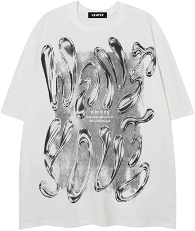 Vamtac Liquid Metal Graphic Tees Vintage Cotton T Shirts Y2k Oversized Tee Shirts Unisex Summer Tops