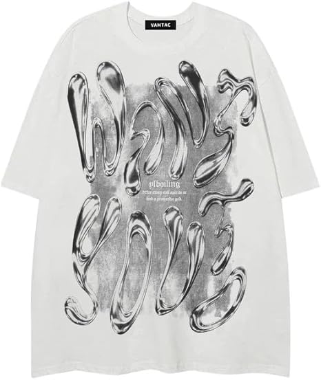 Vamtac Liquid Metal Graphic Tees Vintage Cotton T Shirts Y2k Oversized Tee Shirts Unisex Summer Tops