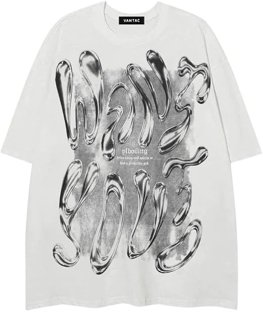 Vamtac Liquid Metal Graphic Tees Vintage Cotton T Shirts Y2k Oversized Tee Shirts Unisex Summer Tops