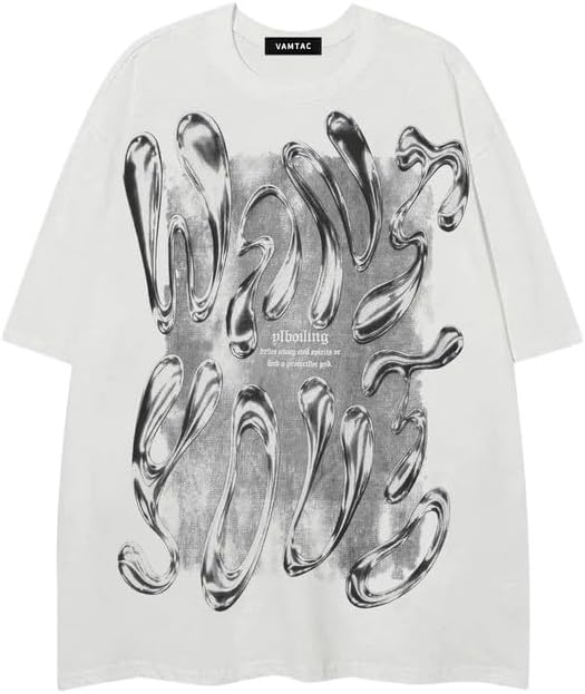 Vamtac Liquid Metal Graphic Tees Vintage Cotton T Shirts Y2k Oversized Tee Shirts Unisex Summer Tops