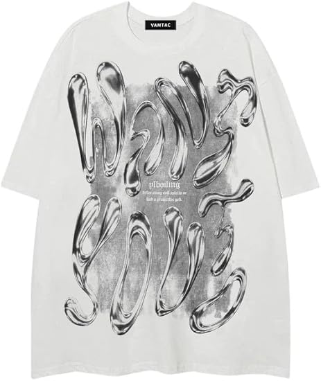 Vamtac Liquid Metal Graphic Tees Vintage Cotton T Shirts Y2k Oversized Tee Shirts Unisex Summer Tops