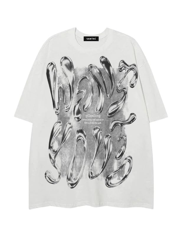 Vamtac Liquid Metal Graphic Tees Vintage Cotton T Shirts Y2k Oversized Tee Shirts Unisex Summer Tops