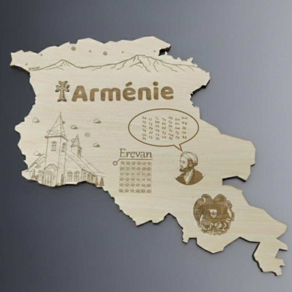 Carte Arménie en bois 40x32cm pour habiller un mur vide