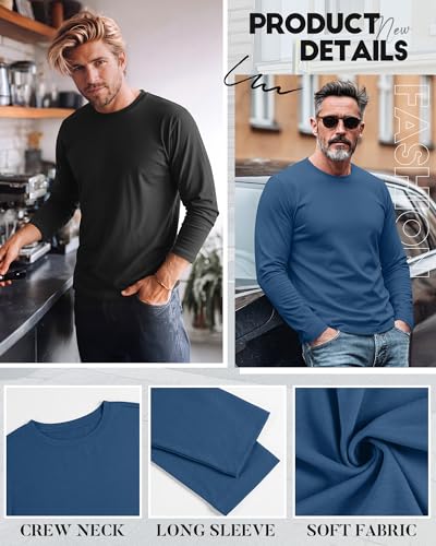 Image of August Alley 4 Pack Men's Big and Tall Cotton Shirts L-7XL, Long Sleeve Oversized Tops Loose Casual Large T-Shirts Basic Tee