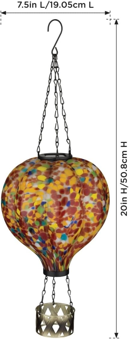 Regal Art & Gift Murano Hot Air Balloon Solar Lantern – Hanging Solar-Powered LED Lights, Waterproof Portable Decorative Outdoor Lamp Made of Metal & Glass for Garden, Patios & Pathway – Orange
