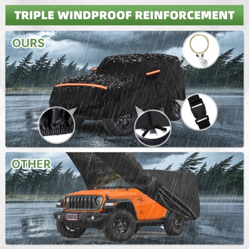 Image of Car Cover for Jeep Wrangler 2-Door 1987-2025 JK JL YJ TJ Sahara,All-Weather Heavy Duty Jeep 2dr Car Cover,Outdoor Full Exterior Cover for Dust, Rain, Snow & UV Protection, with Door Access Zipper