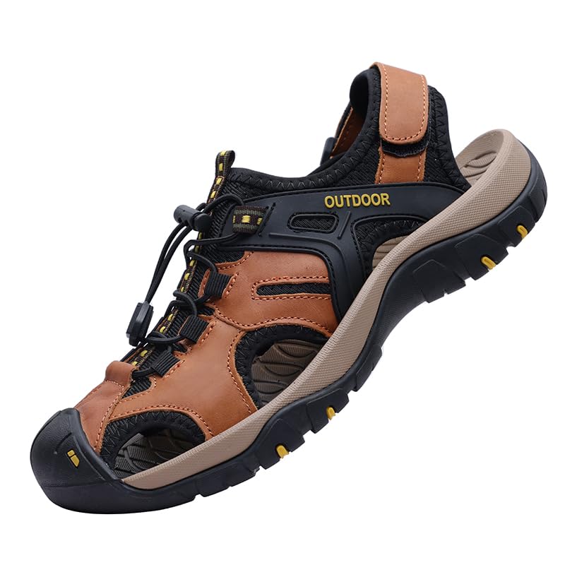MGGMOKAYMen's Summer Sandals Hiking Outdoor Trekking Casual Mountain Shoes Leather Beach Sandals