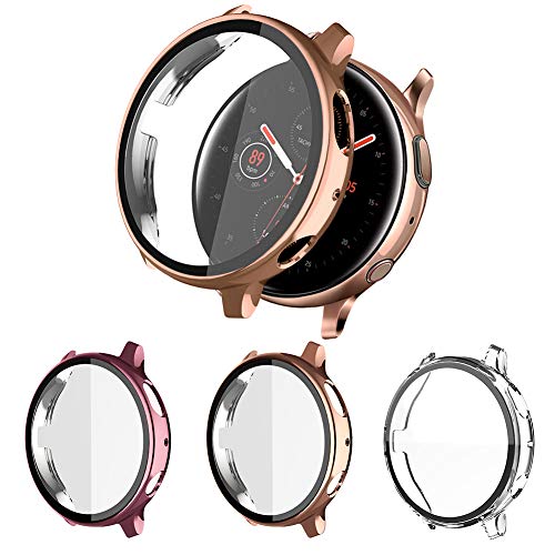 3 Pack Hard Case Compatible with Samsung Galaxy Watch Active/Active 2 Screen Protector 40mm with Tempered Glass, NAHAI Ultra-Thin Hard PC Case Overall Protective Coverage Anti-Scratch HD Cover