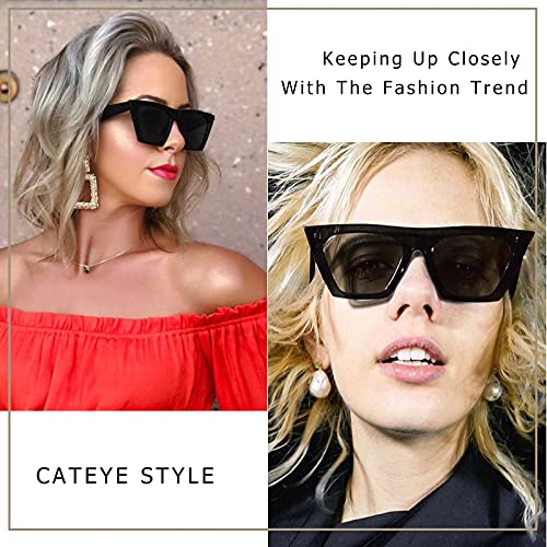 Image of FEISEDY 2 PACK Vintage Square Cat Eye Sunglasses Women Trendy Cateye Sunglasses B2473-F2