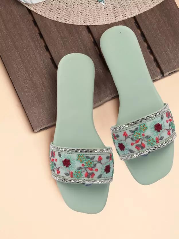 Image of PRIYANSH Enterprises Premium Women Ethnic Embroidered Flats Footwear for Women | Stylish Slippers For Party and Formal Wear | Flat Embroidered Sandal
