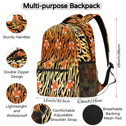 Sac à dos décontracté tigre renard grand format avec dos rembourré mixte - 2