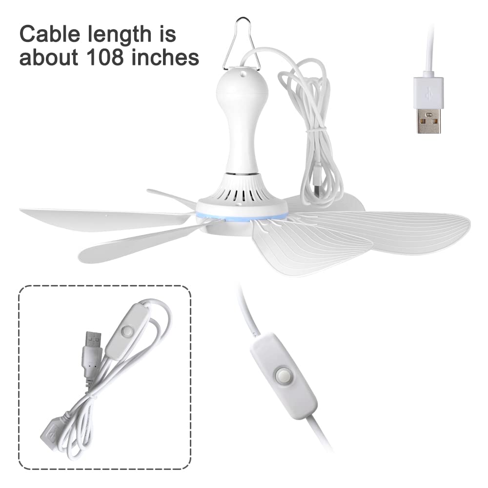 Zasilanie bateryjne, powerbank zasilany USB mini mały wentylator sufitowy cichy kemping opcjonalny czas, prędkość, piesze wycieczki, przerwy (wentylator sufitowy USB (przełącznik))