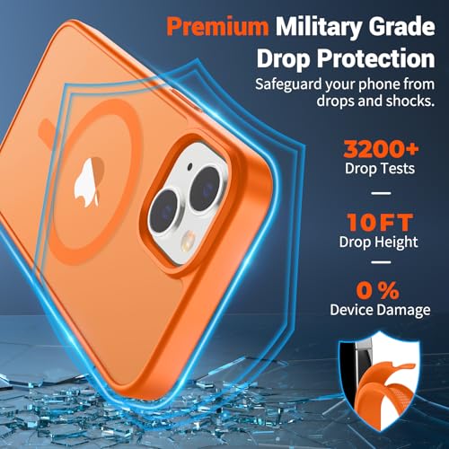 Image of SUPFINE Magnetic for iPhone 14 Case & iPhone 13 Case with Screen Protector (Compatible with MagSafe)(Military Grade Drop Protection) Translucent Matte Shockproof Phone Cover,Starry Orange