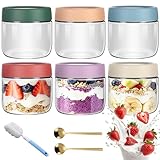 6 Pack 350ML Overnight Oats Container Jar with Airtight Lid, Freezer Dishwasher Safe Glass Food Storage Containers, Meal Prep Containers for Salad Pickle Snacks Jam, Fridge Pantry Storage Containers