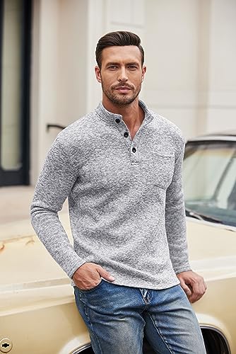 Coofandy B0B5QZWGGG_CA NARF Men'S Quater Button Down Casual Pullover Sweater Slim Fit Henley Top Grey thumb #1