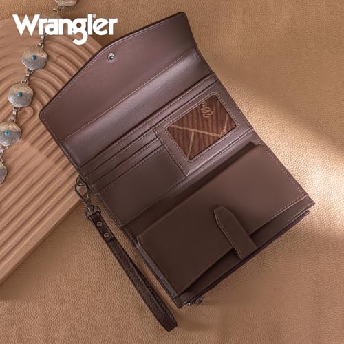 Image of Montana West X Wrangler Women's Wallets Large Wristlet for Woman Ladies Female Trifold Cash Wallet with Wrist Strap and Rfid Lining