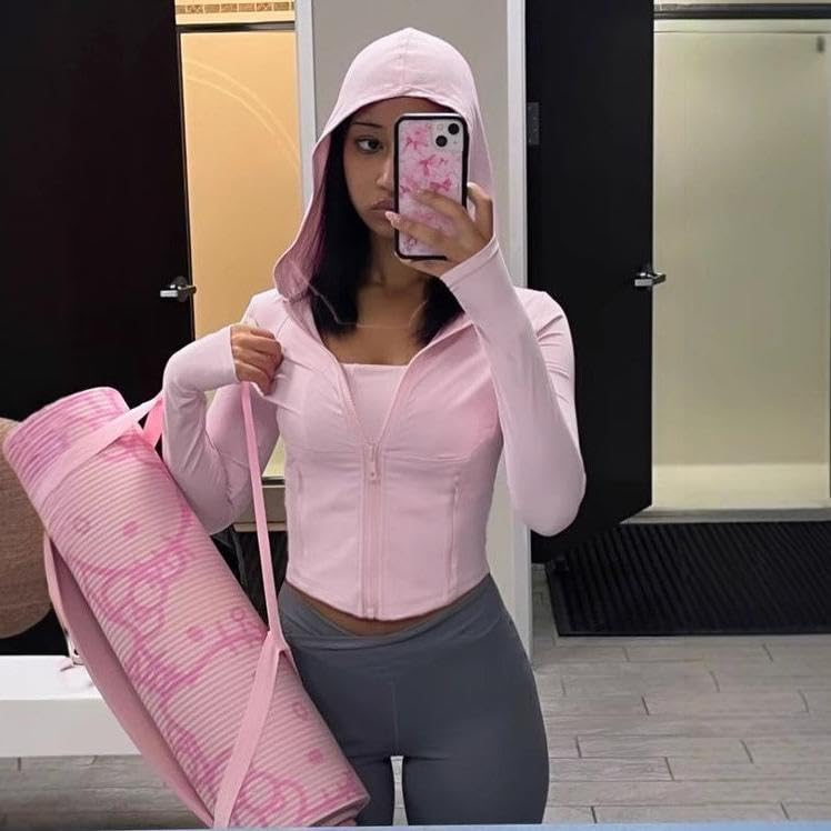 heyheyshine Women's Yoga Sports Jackets Workout Athletic Running Jacket Slim Fit Full Zip Hoodie Athletic Jacket (Pink,Medium)