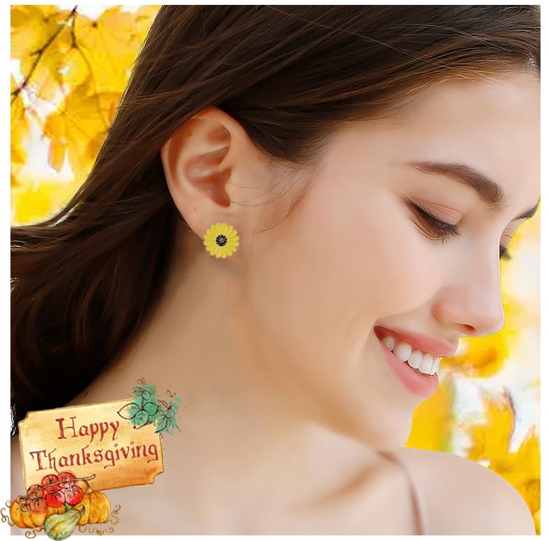 12 Pairs Hypoallergenic Fall Thanksgiving Earrings Set for Women Girls Pumpkin Maple Leaf Turkey Corn Squirrel Sunflower Stud Earrings for Teen Girls Fall Jewelry Autumn Earrings Thanksgiving Gifts4