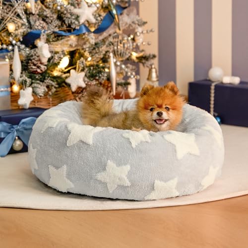 Image of LE SURE Shown on TV Jacquard Donut Cute Small Dog Beds,Grey 23x23x7in | Orthopedic Calming Cat Sofa Indoor,Original Design Pattern,Washable Cover,Home Decor as Gift for Pet ,Anti Slip Bottom