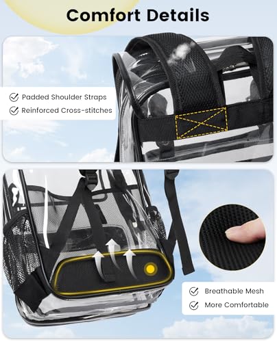 Vorspack Heavy Duty Clear Backpack - Large See Through Bookbag Transparent Backpacks for College, Work, Travel - Black4
