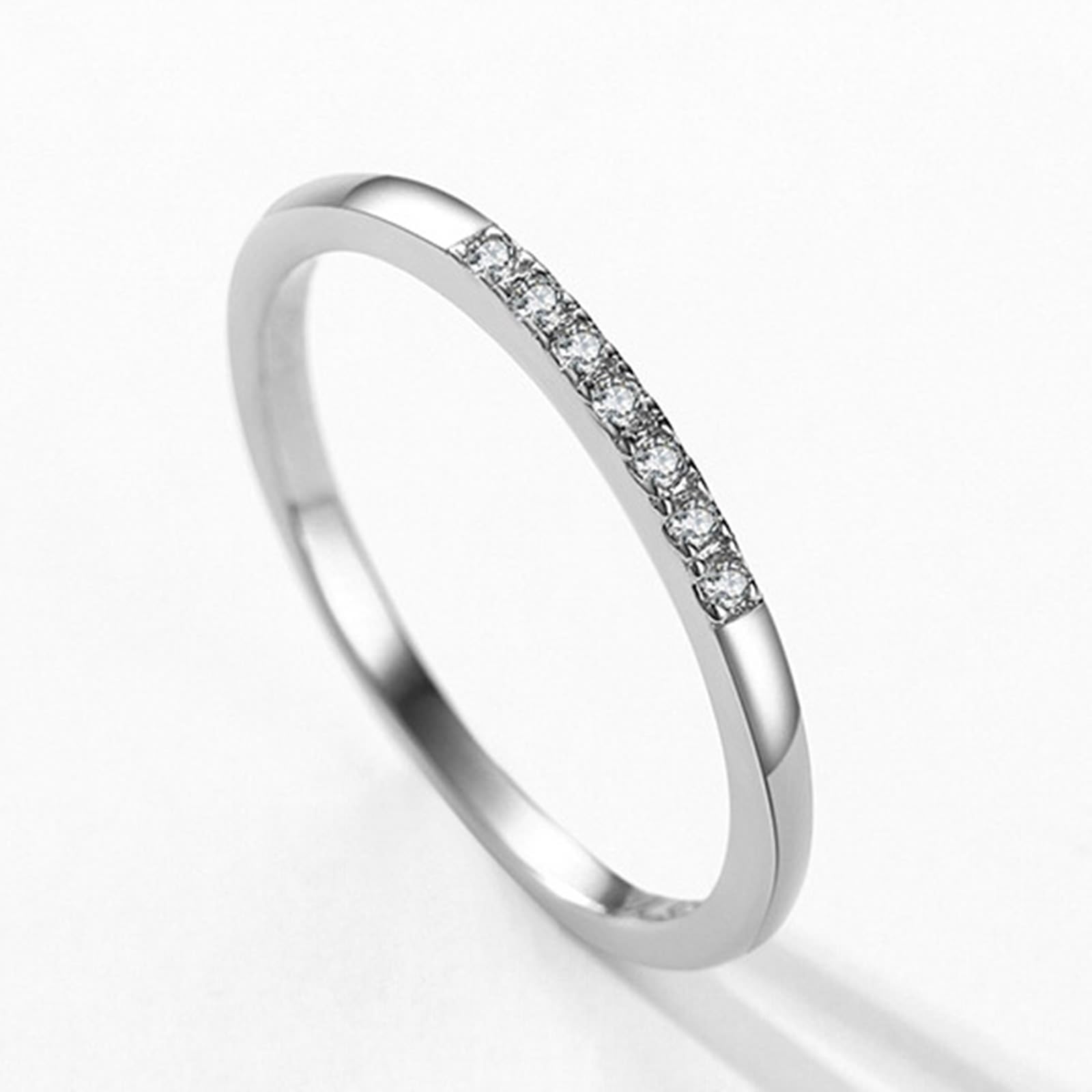 Moissanit Anillo de compromiso de oro blanco de 9 K/14 K, delicado anillo apilable fino de oro blanco Au 375/585 anillos de pareja joyas auténticas, tallas 47-62