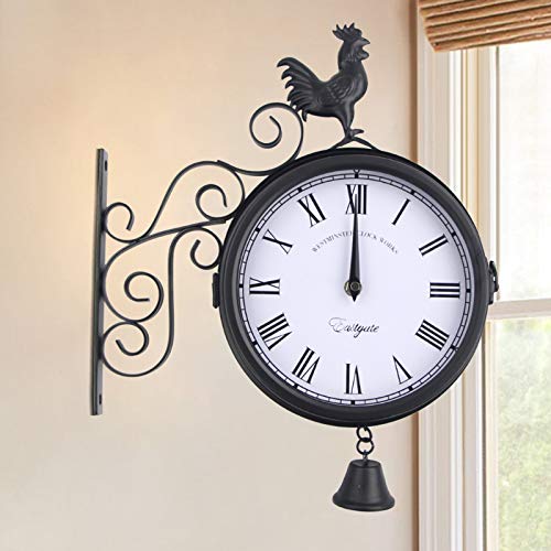 Horloge de jardin extérieur étanche en métal forgé double face