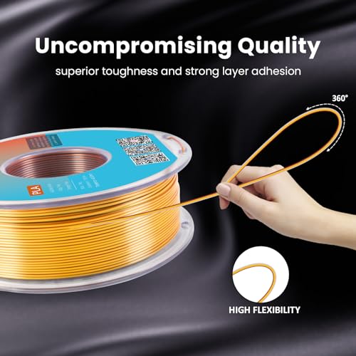 Image of Tri Color Silk PLA Filament 1.75mm Gold Silver Copper 1KG, Shiny High Gloss Finish, Seamless Color Transition, Neatly Wound, Accuracy + /-0.02mm Vacuum Packaging