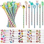 60 Sets,30 Cute Pencils for Kids and 30-3D Stickers for Children,60 pack Pencils Stickers Set,Party Bag Fillers for Kids, Class Gifts And Party Favours. Funky Stationery