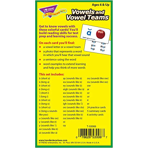 Trend Enterprises: Vowels And Vowel Teams Skill Drill Flash Cards, Sound-It-Out Hints, Photo & Sentence Cues, Great For Skill Building And Test Prep, 72 Cards Included, Ages 6 And Up #TOP2