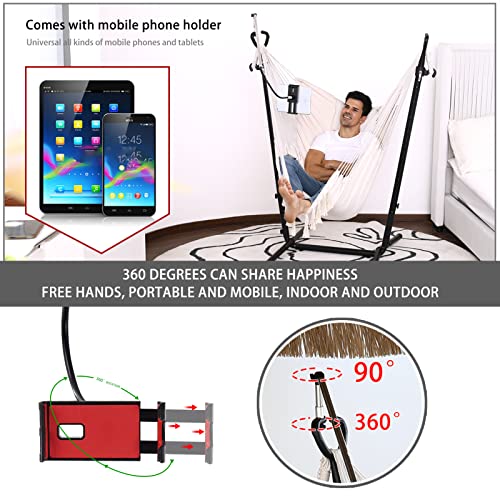 Hammock Chair With Stand And Foot Pad Double Hammock Chair Bohemian Style With Tassel Mobile Phone Support Manually Adjustable Swing Indoor And Outdoor Garden Porch Capacity 400 Pounds #TOP3