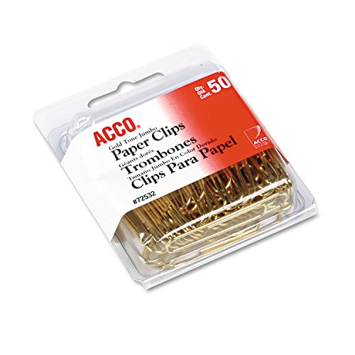 ACCO 72532 Paper Clips, Metal Wire, Jumbo, 1 3/4-Inch , Gold Tone, 50/Box