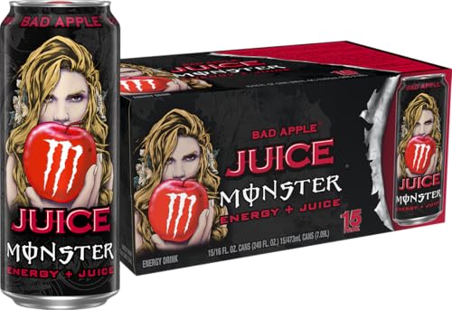 Monster Energy Juice Bad Apple, Energy + Juice, Energy Drink, 16 Ounce (Pack of 15)