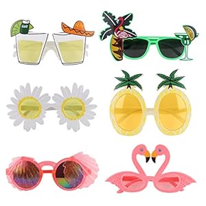 Hileyu 6 Pack Novelty Party Glasses Funny Glasses for Adults Tropical Sunglasses Hawaiian Glasses Beach Party Sunglasses Summer Novelty Funny Eyewear Fancy Dress Party Supplies Decorations for Kids