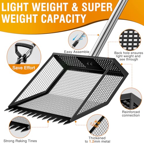 TOOGE Large Chicken Poop Scooper: 2-in-1 Metal Pooper Scooper & Rake Adjustable 62" Long Handle Stainless Steel Sand Sifting Litter Shovel Chicken Coop Scoop Cleaning for Bedding Goats Farm Yard Black by TOOGE - Image 6