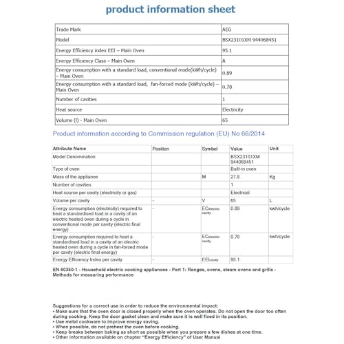 AEG 6000 SurroundCook Built In Oven, BSX23101XM, 65L, Aqua Clean, LED Display, Multilevel Cooking, Stainless Steel, Anti-fingerprint, Grill,Defrost, Moist Fan Baking, A AEG 6000 SurroundCook Built In Oven, BSX23101XM, 65L, Aqua Clean, LED Display, Multilevel Cooking, Stainless Steel, Anti-fingerprint, Grill,Defrost, Moist Fan Baking, A
