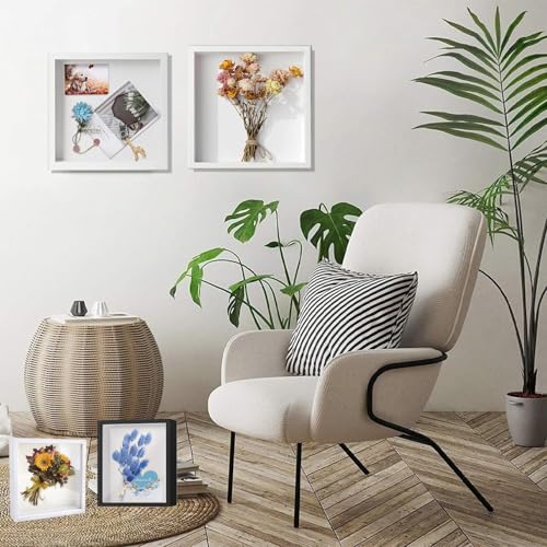 Bilderrahmen zum Befüllen, DIY Holz Quadratischer Vitrine Rahmen 30 x 30 cm, mit Transparente Acrylplatte, DIY Blumen Schattenbox Tiefer 3cm, für Geschenke, Dekorationsobjekten(Schwarz)