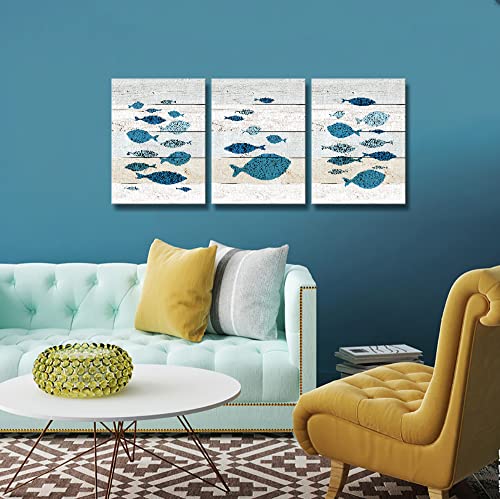 Derkymo 3 Pieces Abstract Tropical Fish Canvas Wall Art Marine Life Pictures Animal Artwork For Kitchen Bathroom Decoration Framed Ready To Hang 12"X16"X3Pcs #TOP1