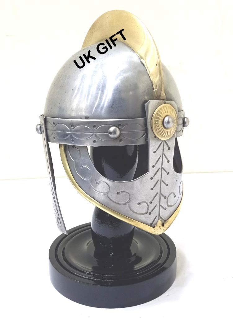 Medieval Viking Valas Guards Armour Mini Helmet with Free Wooden Stand Decor Helmet, silver